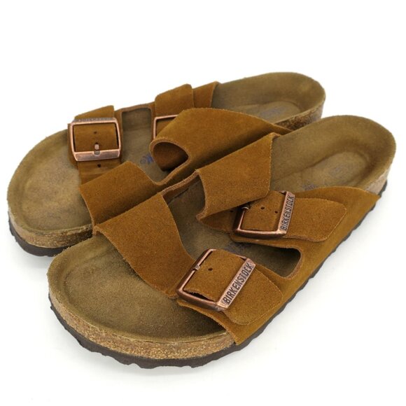 Birkenstock Suede Leather Arizona Mink Double Strap Sandals Soft Footbed 38 L7 - Picture 2 of 5